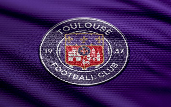 logotipo de tela toulouse fc, 4k, fondo de tela violeta, ligue 1, bokeh, fútbol, logotipo de toulouse fc, fútbol americano, toulouse fc emblema, club de fútbol francés, toulouse fc