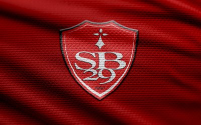 स्टेड ब्रेस्टोइस 29 फैब्रिक लोगो, 4k, लाल कपड़े की पृष्ठभूमि, ligue 1, bokeh, फुटबॉल, स्टेड ब्रेस्टोइस 29 लोगो, फ़ुटबॉल, स्टेड ब्रेस्टोइस 29 प्रतीक, स्टेड ब्रेस्टोइस 29, फ्रेंच फुटबॉल क्लब, स्टेड ब्रेस्टोइस 29 एफसी