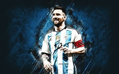 Lionel Messi, Argentina national football team, blue stone background, Leo Messi, world football star, football, Argentina, Lionel Andres Messi Cuccittini