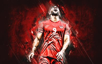 Lucas Cavallini, Canada national soccer team, portrait, red stone background, Canada, Canadian footballers, football, soccer, national teams, CanMNT