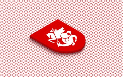 4k, logo isométrique de l'équipe nationale de football de géorgie, art 3d, art isométrique, équipe de géorgie de football, fond rouge, géorgie, football, emblème isométrique