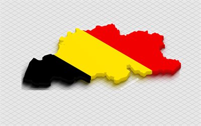 Belgium 3D map, 4K, white squares background, Europe, isometric maps, Flag of Belgium, Belgian flag, Belgium map silhouette, Belgian map with flag, map of Belgium, 3D maps, Belgian map, Belgium