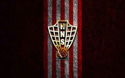 kroatiens fotbollslandslags gyllene logotyp, 4k, röd sten bakgrund, uefa, landslag, kroatiens fotbollslandslags logotyp, fotboll, kroatiska fotbollslaget, kroatiens fotbollslandslag