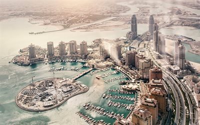 doha, flygperspektiv, marsa arabien, moderna förväntningar, doha utsikt från ovan, marsa arabia island, panorama från doha, doha stadsbild, qatar
