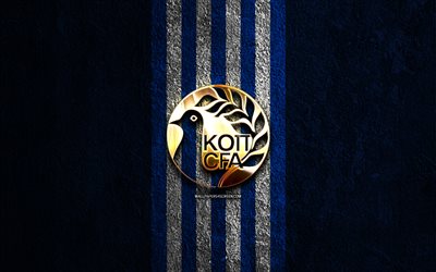 Cyprus national football team golden logo, 4k, blue stone background, UEFA, national teams, Cyprus national football team logo, soccer, Cypriot football team, football, Cyprus national football team