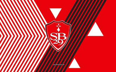 Stade Brestois 29 logo, 4k, French football team, red white lines background, Stade Brestois 29, Ligue 1, France, line art, Stade Brestois 29 emblem, football