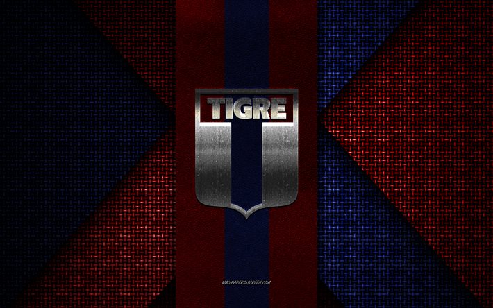 Club Atletico Tigre, Argentina Primera Division, red blue white knitted texture, Club Atletico Tigre logo, Argentina football club, Club Atletico Tigre emblem, football, Santa Fe, Argentina, Club Atletico Tigre badge, Tigre FC