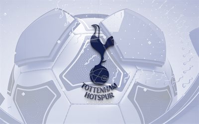 Tottenham Hotspur glossy logo, 4K, blue football background, Premier League, soccer, english football club, Tottenham Hotspur 3D logo, Tottenham Hotspur emblem, Tottenham Hotspur FC, football, sports logo, Tottenham Hotspur