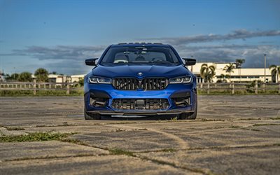 2021, BMW M5, F90, front view, blue sedan, M5 Competition, blue BMW M5, F90 tuning, BMW F90, German cars, BMW