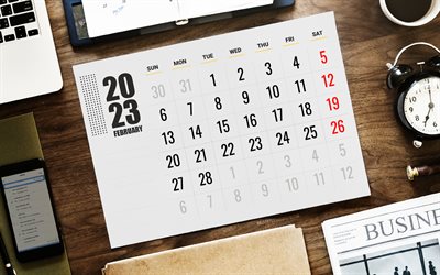 helmikuun 2023 kalenteri, 4k, työpaikka, yrityksen pöytäkalenteri, helmikuu, 2023 kalenterit, helmikuun kalenteri 2023, talvikalentereita, helmikuun liikekalenteri 2023, vuoden 2023 pöytäkalenterit, 2023 helmikuun kalenteri