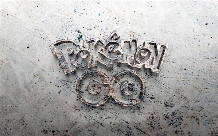 ポケモンgo石のロゴ, 4k, 石の背景, ポケモンgoの3dロゴ, オンラインゲーム, クリエイティブ, ポケモンgoのロゴ, グランジアート, ポケモンgo