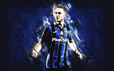 Teun Koopmeiners, Atalanta, Dutch football player, midfielder, portrait, blue stone background, Serie A, Italy, football