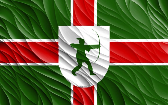Flag of Nottinghamshire, 4k, silk 3D flags, Counties of England, Day of Nottinghamshire, 3D fabric waves, Nottinghamshire flag, silk wavy flags, english counties, Nottinghamshire, England
