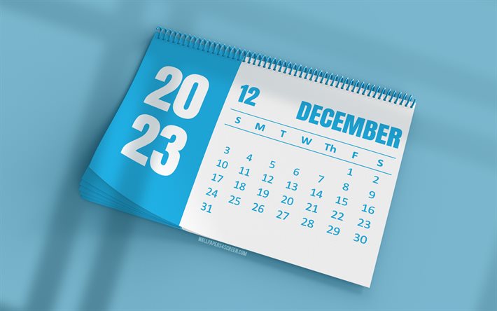 تقويم ديسمبر 2023, 4k, تقويم مكتب أزرق, فن ثلاثي الأبعاد, خلفيات زرقاء, ديسمبر, تقويمات 2023, تقويمات الشتاء, تقويم ديسمبر 2023 للأعمال, 2023 ديسمبر التقويم, تقويمات مكتبية لعام 2023