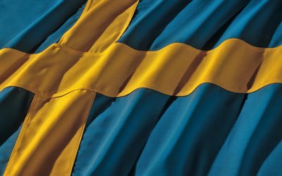 स्वीडन का झंडा, 4k, कपड़े की बनावट, स्वीडिश झंडा, यूरोप, स्वीडन का लहरदार झंडा, स्वीडन लहर झंडा, राष्ट्रीय चिन्ह, स्वीडन