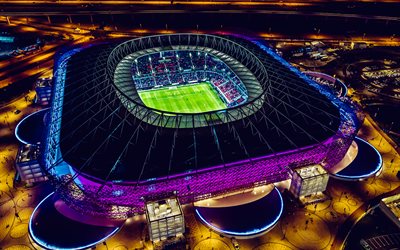 4k, estadio ahmad bin ali, vista aérea, estadio de fútbol, doha, katar, estadio al rayyan, fútbol, copa del mundo 2022, al rayyan sc, estadios qataríes