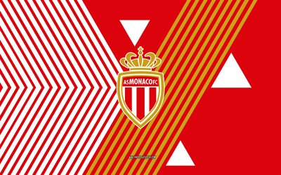 as monacos logotyp, 4k, franska fotbollslaget, röda vita linjer bakgrund, as monaco, ligue 1, frankrike, linjekonst, as monaco emblem, fotboll, as monaco fc