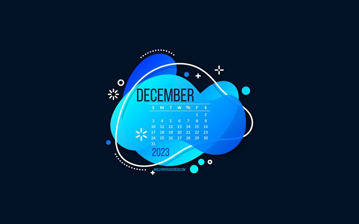 calendario dicembre 2022, sfondo blu, elemento creativo blu, concetti 2022, calendari 2022, dicembre, arte 3d