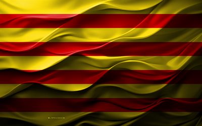 4k, bandeira de rossilhão, regiões da frança, bandeira 3d de roussillon, frança, textura 3d, dia de rossilhão, símbolos nacionais franceses, arte 3d, rossilhão