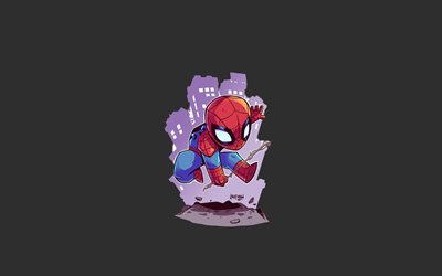 Spiderman, 4k, minimal, gray background