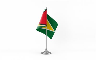 4k, bandera de mesa de guayana, fondo blanco, bandera de guayana, bandera de guayana en palo de metal, símbolos nacionales, guayana