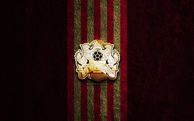شعار fc ryukyu الذهبي, 4k, الأرجواني الحجر الخلفية, دوري j2, نادي كرة القدم الياباني, شعار fc ryukyu, كرة القدم, ريوكيو, ريوكيو إف سي