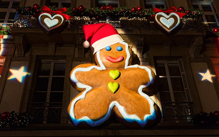 biscoitos natalinos, 4k, decorações de rua, natal, feliz natal, decorações de natal, feliz ano novo