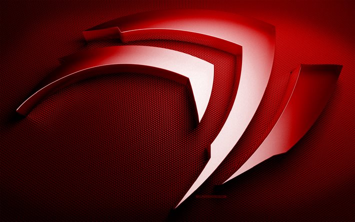nvidiaの赤いロゴ, クリエイティブ, nvidia 3d ロゴ, 赤い金属の背景, ブランド, アートワーク, nvidia の金属のロゴ, nvidia