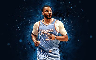 Norman Powell, 4k, blue neon lights, Los Angeles Clippers, NBA, basketball, Norman Powell 4K, blue abstract background, Norman Powell Los Angeles Clippers, LA Clippers