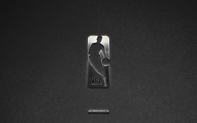 NBA logo, brands, gray stone background, NBA emblem, popular logos, NBA, metal signs, NBA metal logo, stone texture, National Basketball Association