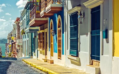 san juan, 4k, gammal gata, puerto ricanska städer, hdr, stadsbilder, puerto rico, sommar, san juan stadsbild