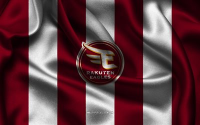 4k, Tohoku Rakuten Golden Eagles logo, burgundy white silk fabric, Japanese baseball team, Tohoku Rakuten Golden Eagles emblem, Nippon Professional Baseball, Tohoku Rakuten Golden Eagles, Japan, baseball, NPB