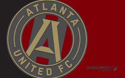 Atlanta United FC logo, 4k, burgundy background, carbon art, Atlanta United FC emblem, American soccer club, MLS, USA, Atlanta United FC, football, Atlanta United, soccer, Major League Soccer