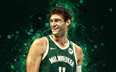 brook lopez, 4k, vihreät neonvalot, milwaukee bucks, nba, amerikkalaiset koripalloilijat, brook lopez 4k, koripallo, kansallinen koripalloyhdistys, brook robert lopez, brook lopez milwaukee bucks