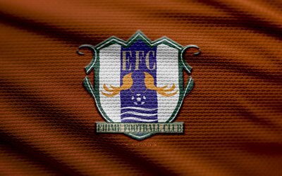 ehime fc 직물 로고, 4k, 오렌지 직물 배경, j2 리그, 보케, 축구, ehime fc 로고, ehime fc emblem, ehime fc, 일본 축구 클럽, fc ehime