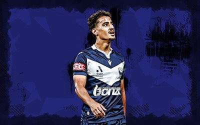 4k, Daniel Arzani, blue grunge background, Melbourne Victory, A-League, Australian footballers, Daniel Arzani 4K, football, soccer, Melbourne Victory FC, Daniel Arzani Melbourne Victory