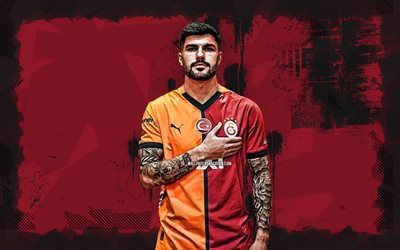 4k, Eren Elmali, purple grunge background, Galatasaray FC, Super Lig, Turkish footballers, Eren Elmali 4K, football, soccer, Galatasaray SK, Eren Elmali Galatasaray