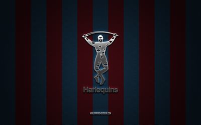 Harlequins logo, English rugby union club, Premiership Rugby, blue red carbon background, Harlequins emblem, rugby union, Harlequins, England, Harlequins FC