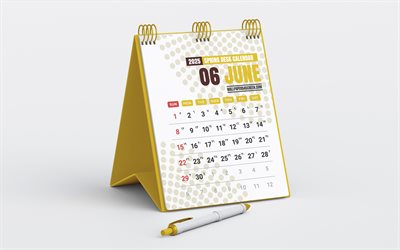 June May 2025 Calendar, 4k, yellow desk calendar, June, 2025 concepts, summer calendars, 2025 June Calendar, 2025 business June calendar, summer 2025 calendar, 2025 desk calendars, June Calendar 2025