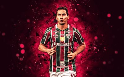 4k, ganso, mor soyut arka plan, fluminense fc, brezilyalı seri a, brezilya, brezilyalı futbolcular, mor neon işıklar, futbol, fluminense, ganso fluminense