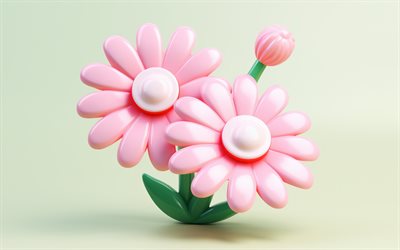 4k, fleurs roses 3d, œuvres d'art, modèles floraux 3d, arrière plan floral, créatif, fleurs 3d, fleurs roses, contexte avec des fleurs