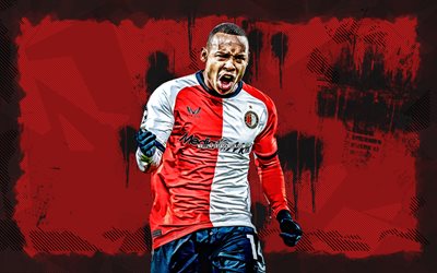 4k, Igor Paixao, red grunge background, Feyenoord FC, Eredivisie, Brazilian footballers, Igor Paixao 4K, football, soccer, Feyenoord Rotterdam, Igor Paixao Feyenoord