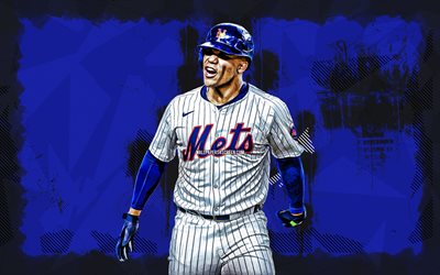 4k, Juan Soto, blue grunge background, New York Mets, MLB, Dominican baseball players, Juan Soto 4K, baseball, Major League Baseball, Soto Pacheco, Juan Soto New York Mets