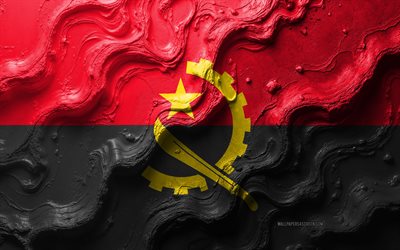 علم أنغولا, 4k, نسيج الموجة الحجرية, علم أنغولا ثلاثي الأبعاد, أفريقيا, أعلام البلدان الأفريقية, أنغولا