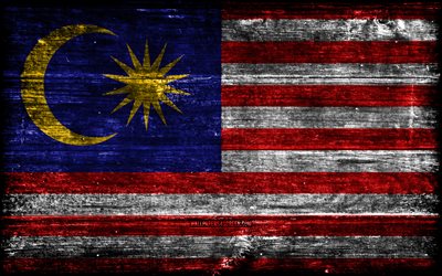 Malaysia wooden flag, 4k, wooden grunge flags, Asian countries, flag of Malaysia, Day of Malaysia, Asia, Malaysian flag, Malaysia, Malaysian national symbols, Malaysia flag
