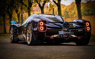 pagani  utopie, 4k, rückansicht, 2025 autos, hypercars, herbst, schwarze pagani  utopie, 2025 pagani utopia, italienische autos, pagani