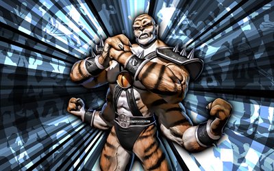 4k, Kintaro, Mortal Kombat, blue rays background, MKM, abstract art, Mortal Kombat Mobile, Kintaro MKM, Mortal Kombat characters, Mortal Kombat X, Kintaro Mortal Kombat, creative art