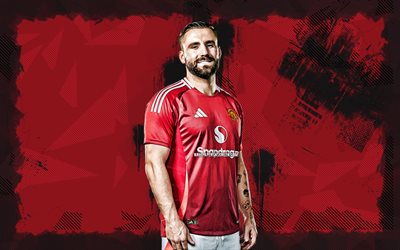 4k, Luke Shaw, red grunge background, Manchester United FC, Premier League, english footballers, Luke Shaw 4K, football, soccer, Manchester United, Luke Shaw Manchester United