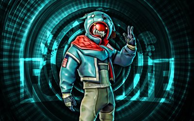 growler fortnite, 4k, fond en spirale turquoise, fortnite, créatif, peau de grognement, peau de grognement de fortnite, grogner, personnages fortnite