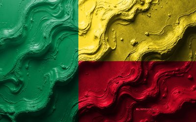 علم بنين, 4k, نسيج الموجة الحجرية, 3d benin العلم, أفريقيا, أعلام البلدان الأفريقية, بنين